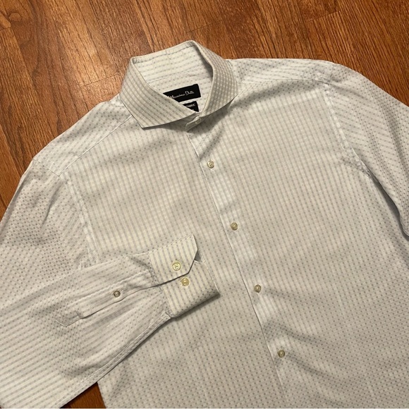 Massimo Dutti white and light blue button up dress shirt size 15.5 - Picture 1 of 16
